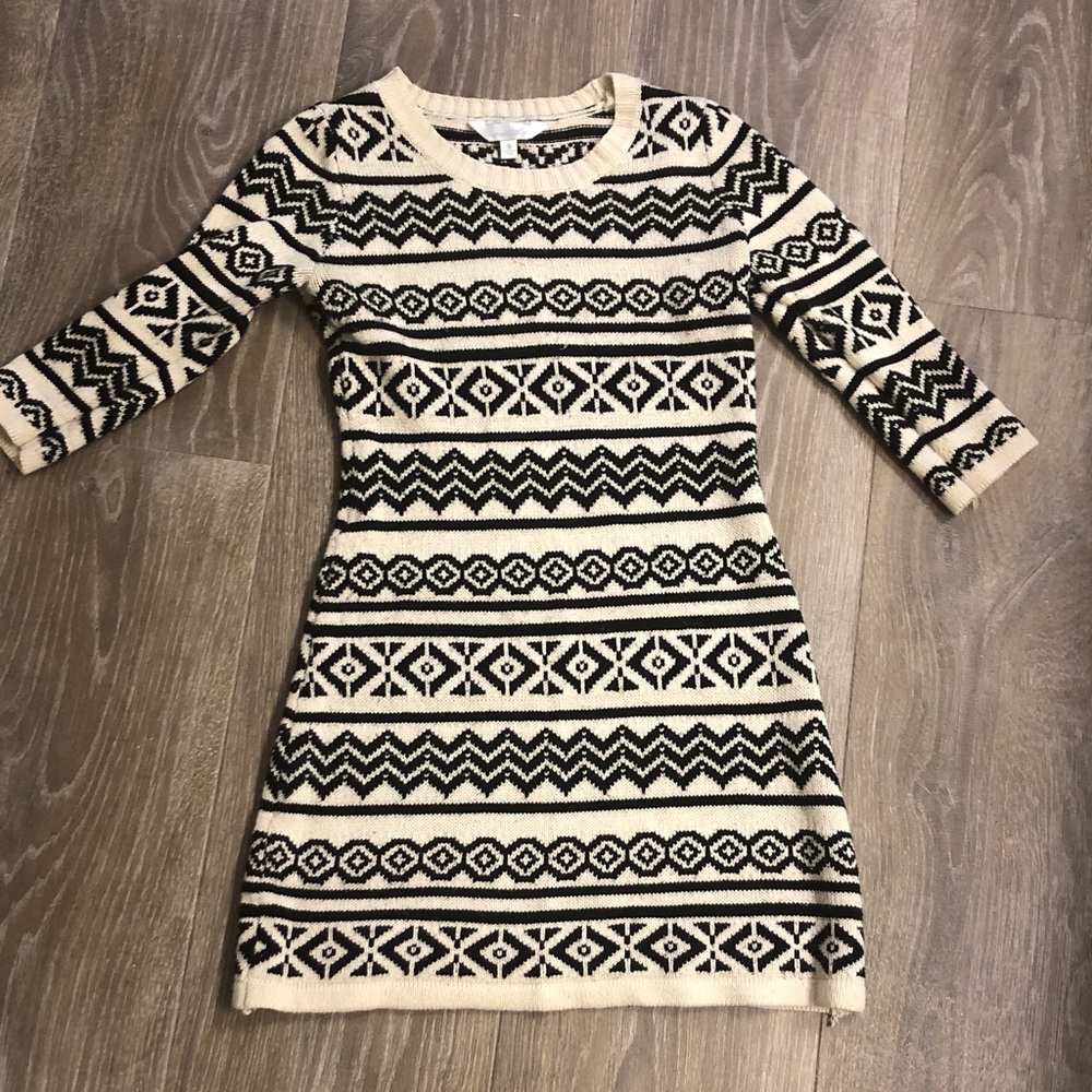 Charming Charlie Black and Cream Geometric Knit Dress